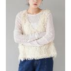 ベスト ジレ フェザーフリンジ Vネックベスト レディース