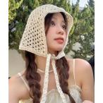 ニット帽 ニットキャップ 「春夏新作」ストラップ付きクロシェ編みニット帽 レディース