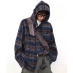 シャツ チェック柄 ボリューム袖 フード付き ネルシャツ/柄シャツ メンズ レディース