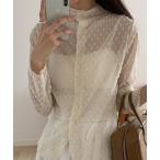 ショッピングレディ 夏 ブラウス シャツ ドッドシアーブラウス 2way シースルー ドット柄 レディース