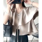 ブラウス シャツ 動くたび華やかに揺れる。前後2wayフリル襟ストライプシャツ（半袖） レディース