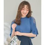 ニット セーター プチハイネック肩レースフレアスリーブニットプルオーバー レディース