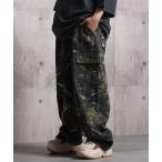 カーゴパンツ ストーンウォッシュ 迷彩ワイドカーゴパンツ / Stonewashed Camouflage Wide Cargo Pants メンズ