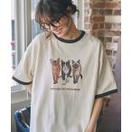 tシャツ CAT&DOG アニマル グラフィック プリント 半袖 リンガーTシャツ レディース メンズ