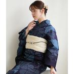 浴衣 手染め注染浴衣3点セット utatane×注染工房 赤坂紬 青藍にかごめなでしこ染め分け レディース
