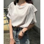 tシャツ 夏にぴったり!ラッフルショルダー表面感Tシャツ レディース
