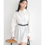 シャツワンピース ウエストタックシャツミニワンピース