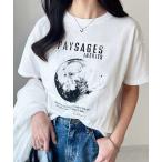 tシャツ 箔メタリック＆宇宙プリントオーバーサイズ半袖Ｔシャツ レディース