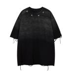 tシャツ オーバーサイズ刺繍ロゴスタッズダメージ加工Tシャツ メンズ レディース
