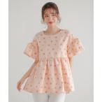 tシャツ フレアスリーブフラワージャガードトップス レディース