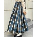 スカート チェック柄タフタロングスカート