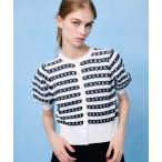 カーディガン 「LOULOU WILLOUGHBY」リボンボーダーカーディガン レディース