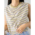 ショッピングタンクトップ レディース タンクトップ ノースリーブ ギャザーデザインマルチボーダータンクトップ レディース