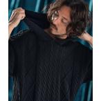 パーカー mpa3732-Airy yarn cable stitch short sleeve hoodie ニットパーカー メンズ