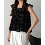 tシャツ 花柄ノースリーブフリルトップス レディース