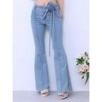 ジーンズ デニム デニムパンツ コサージュフレアデニムパンツ レディース