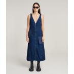 ワンピース CARGO DRESS/異素材ミックスデニムナイロンマキシワンピース