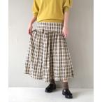 スカート モール糸入り 切替ギャザー チェックスカート