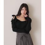 ショッピングオフショルダー ニット セーター asymmetry ribbon knit tops/オフショルダーアシンメトリーニットトップス レディース
