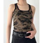 タンクトップ ノースリーブ カップ付き迷彩柄タンクトップ レディース