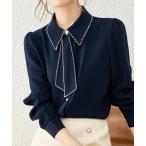 ブラウス シャツ バイカラーボウタイネッ