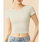 レディース 半袖クロップド丈フィットネスリブニットヨガウェアトップス ピラティス スポーツ ジム