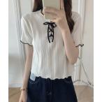 tシャツ 配色 メロウ レースアップ 半袖 トップス レディース