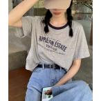 tシャツ 配色 ロゴプリント クルーネック 半袖 Tシャツ レディース