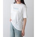 tシャツ 配色 ロゴ 刺繍 クルーネック 半袖 Tシャツ レディース