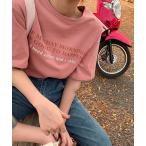 tシャツ 配色 ロゴプリント クルーネック 半袖 Tシャツ レディース