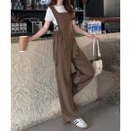 サロペット オーバーオール サイドリボン タック ハイウエスト サロペット パンツ レディース