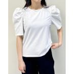 tシャツ 異素材切り替えタックパフ袖Tシャツ レディース