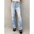 ジーンズ デニム デニムパンツ ハイウエストPATCHダメージストレートワイドデニムパンツ レディース