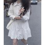 シャツワンピース ミニ丈ティアードシャツワンピース
