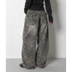  джинсы Denim Denim брюки [ "надеты" анимация есть /2WAY specification под ногами кнопка . Silhouette настройка возможность ] Vintage wosing Leopard широкий брюки 