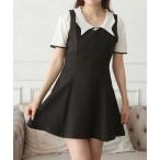 tシャツ バイカラーパフスリーブ半袖ニット レディース