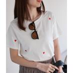 tシャツ ハート刺繍Tシャツ レディース