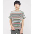 tシャツ 「L」「ウォッシャブル」マルチボーダーカットソー レディース