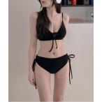 水着 Y2K シャーリングシンプルハイウエストビキニ水着 「2点セット」 美脚効果 レディース