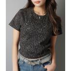 tシャツ 半袖ピタTシャツ/ヒョウ柄メタルロゴ/レオパード レディース