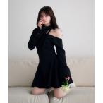 ワンピース one-shoulder neck ribbon punch mini onepiece /ワンショルネックリボンポンチミニワンピース