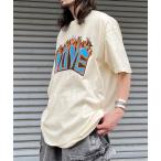 tシャツ 「MODISH GAZE」LOVEロゴプリント ピグメント加工 ビッグシルエットTシャツ レディース メンズ