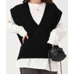 「acro」 Vネックニット フリ- ブラック レディース