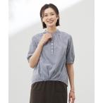 ブラウス シャツ 「洗える」アセVisギンガム バンドカラー ブラウス レディース