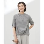 ブラウス シャツ 「洗える」アセVisギンガム バンドカラー ブラウス レディース