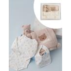 出産祝い 「ラッピング済み」「BABY」ベアブランケット&ぬいぐるみ&ボディースーツ&スタイ4点セット ギフトBOX