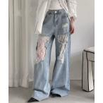 ジーンズ デニム デニムパンツ レースダメージデニムパンツ レディース