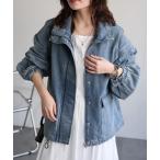 デニムジャケット gジャン デニムブルゾン / ウォッシュ加工デニムジャケット レディース