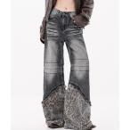 ジーンズ デニム デニムパンツ ヒョウ柄×デニムパンツ レディース