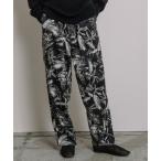 パンツ ボタニカル柄サテンタックイージーパンツ レディース